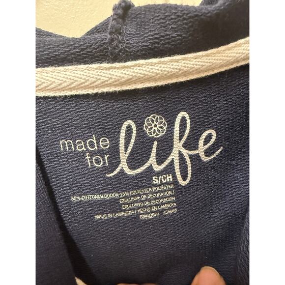 NWT Made for Life Navy White Full zip hoodie white stripe rouched pockets Small - Picture 4 of 6